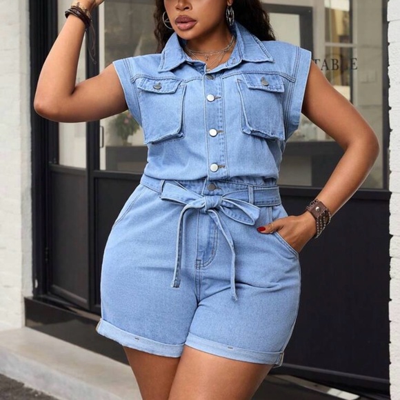 None Pants - 🔵”NWOT” CURVY LightWASH Denim Romper